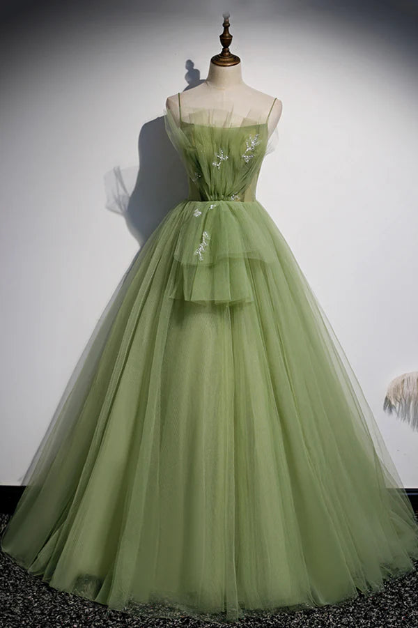 Wholesale Green Scoop Tulle Floor Length Prom Dress A-Line Green Formal Dress